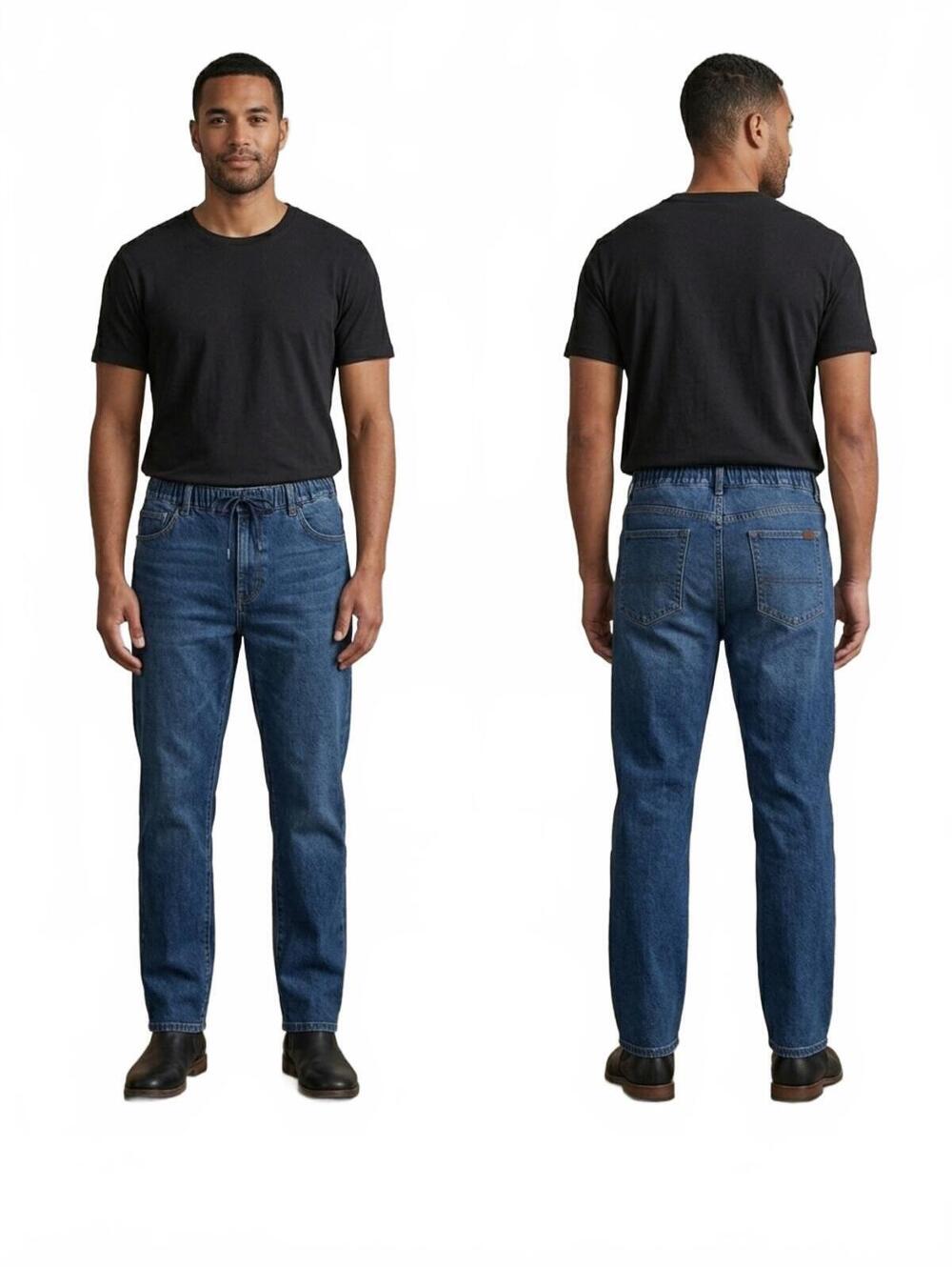Nwot Soojun Mens Medium Wash Denim Jean Straight Leg Rear Elastic